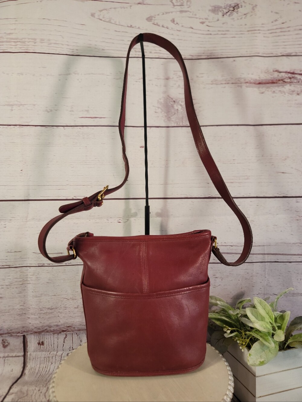 Vintage Coach Reddish Brown Bleeker Bucket Bag Glove tan Leather Crossbody #4153